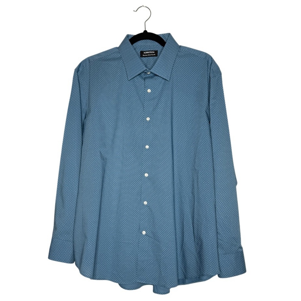 Nordstrom Men's Dress Shirt - Non-Iron - Extra Trim Fit Dusty Blue‎ Sz 17.5 Neck